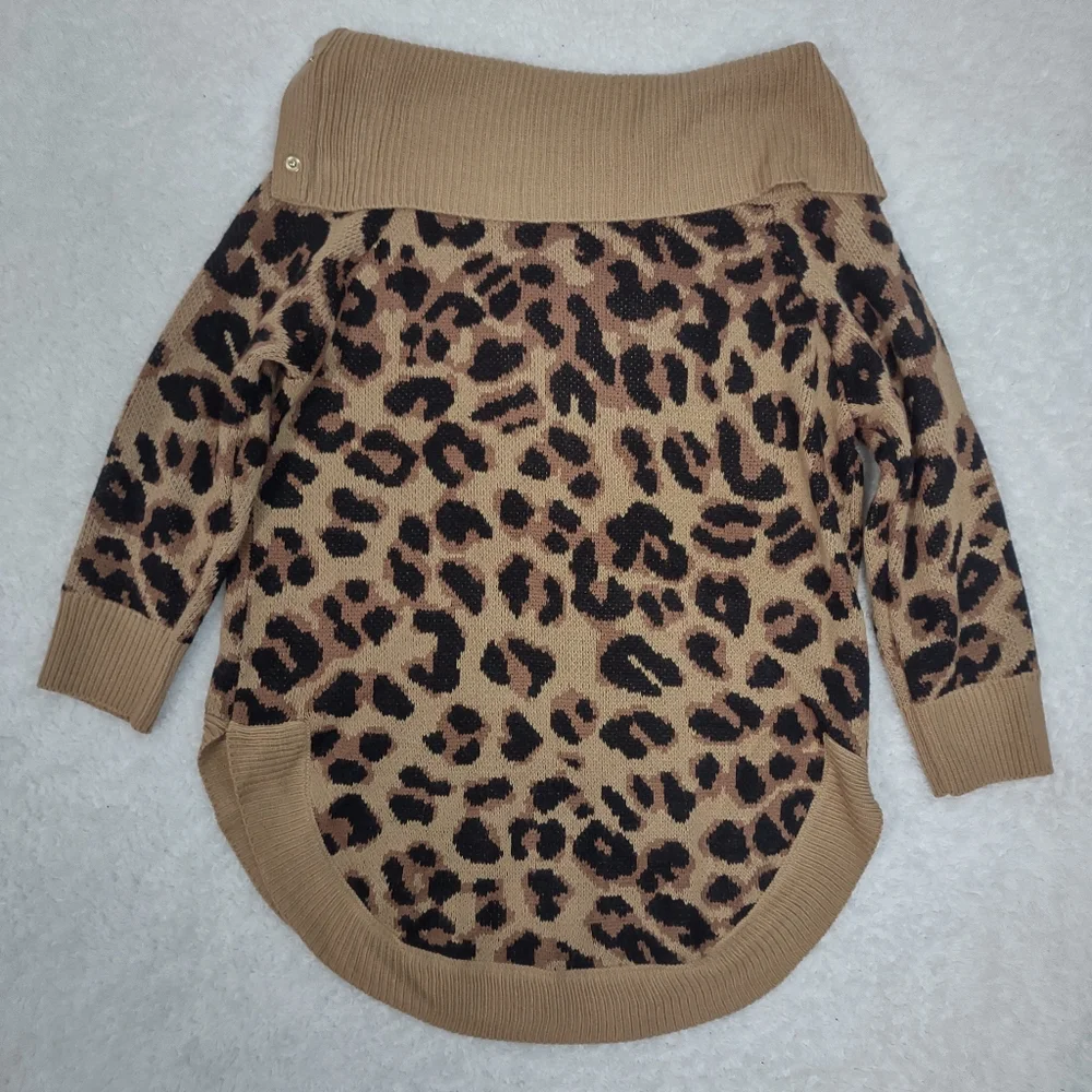 89th+Madison Women's Leopard Print Cowl Neck Sweater Size Medium - Picture 10 of 15